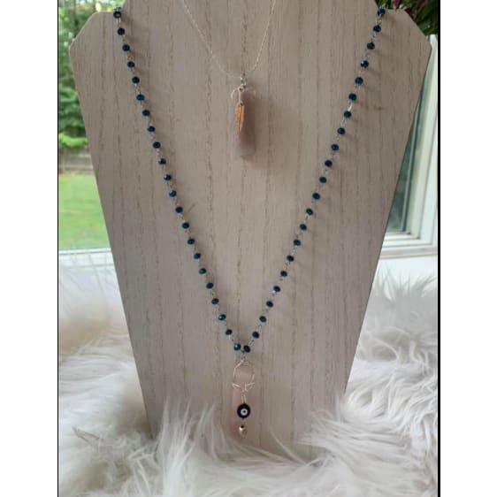 Rose Quarts and Evil EyeNecklace - Rose quartz & Evil Eye